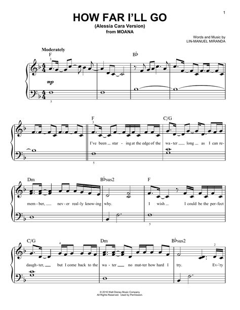 How Far I ll Go sheet music by Alessia Cara  Easy Piano ...