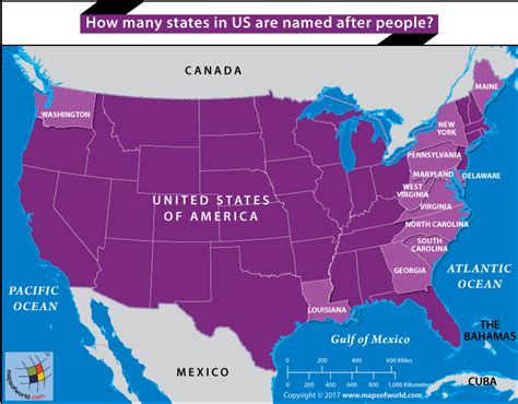 How many states in US are named after people?   Answers