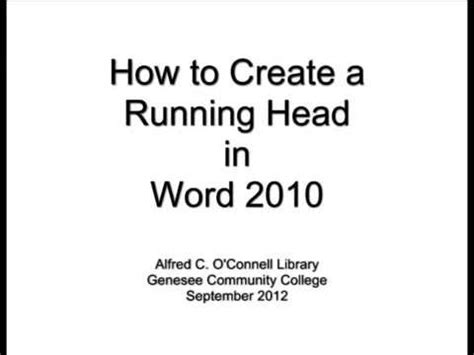 How to Create a Running Head in Word 2010   YouTube