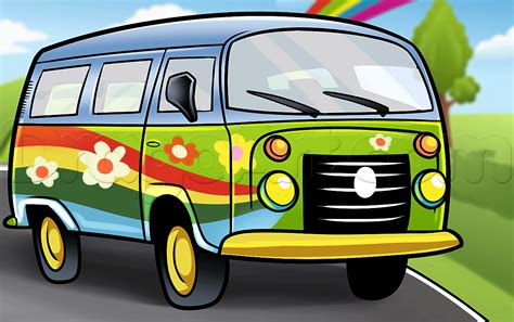 How to Draw a Hippie Van, Step by Step, Trucks ...
