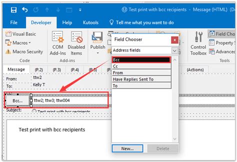 How to print bcc recipients in a sent email in Outlook?