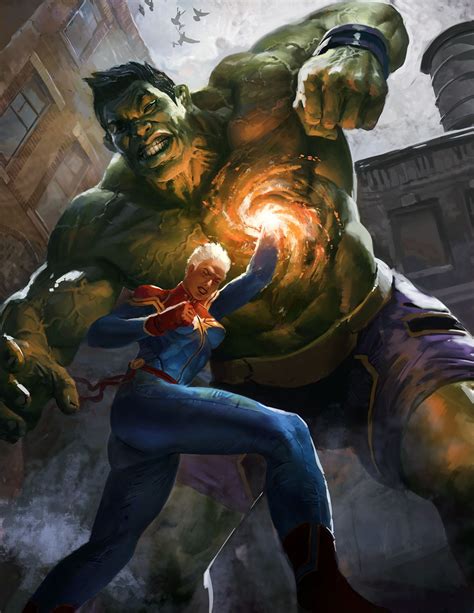 #Hulk #Fan #Art  Captain Marvel VS Awesome Hulk  By: Artem ...