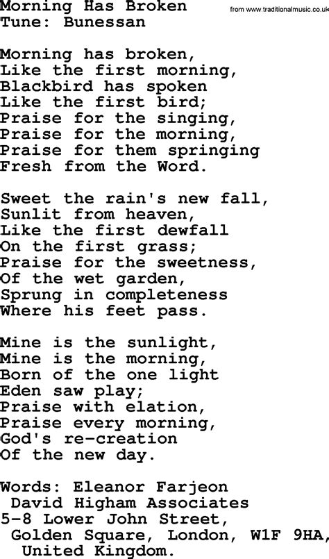 Hymns for Confirmation services, title: Morning Has Broken ...