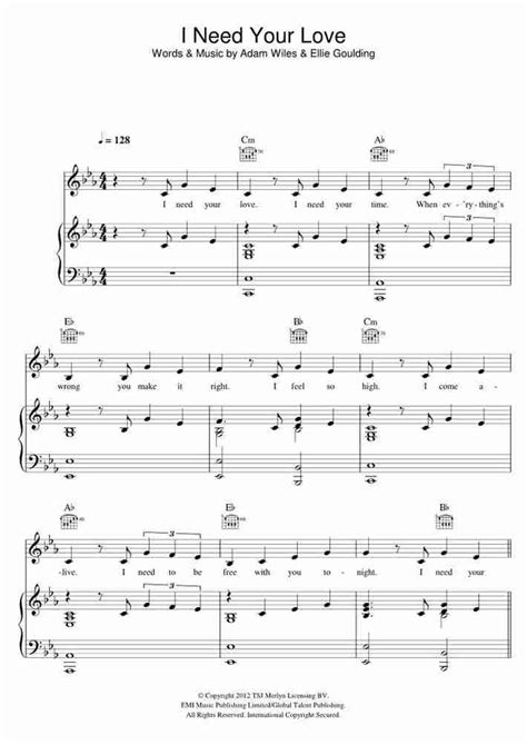 I Need Your Love Piano Sheet Music | OnlinePianist
