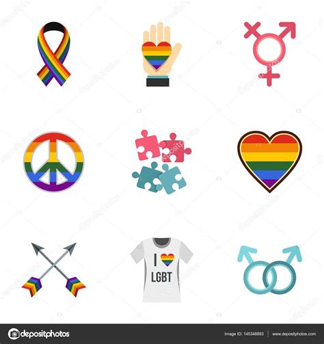 Ícones de símbolos LGBT definido, plano estilo — Vetor de ...