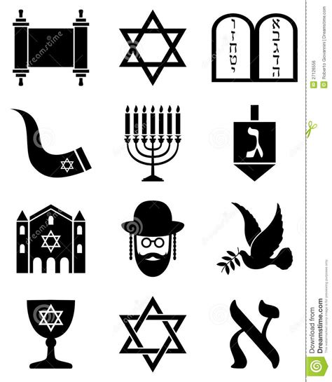 Ícones Preto E Branco Do Judaísmo Imagem de Stock Royalty ...