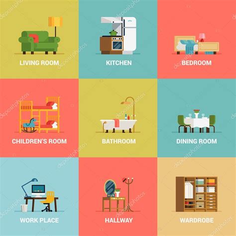 iconos de tipos de diseño de interiores sala — Vector de ...