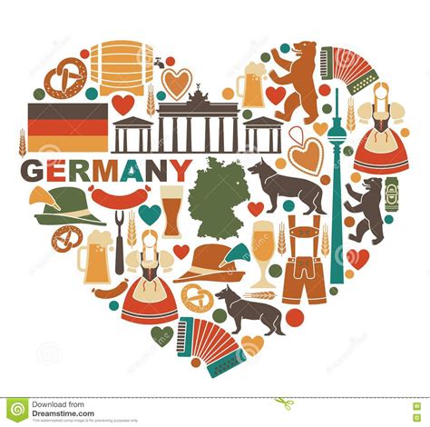 Icons Of Germany In Heart Shape Stock Vector ...