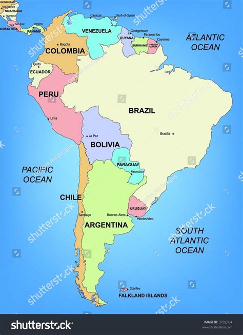 Illustrated Political Map South America Stock Illustration ...