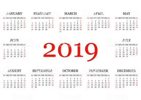 Ilustración de Calendario 2019 Sencilla Plantilla De ...