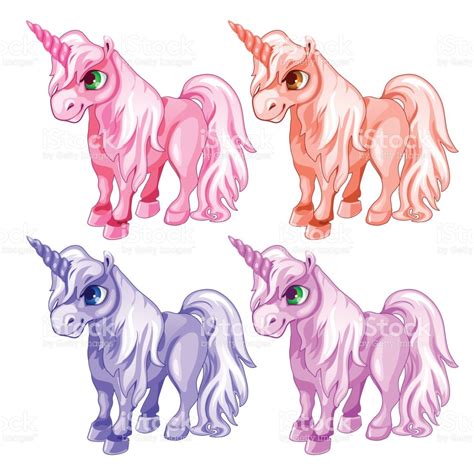 Ilustración de Unicornios De Color Rosas Y Azules En ...