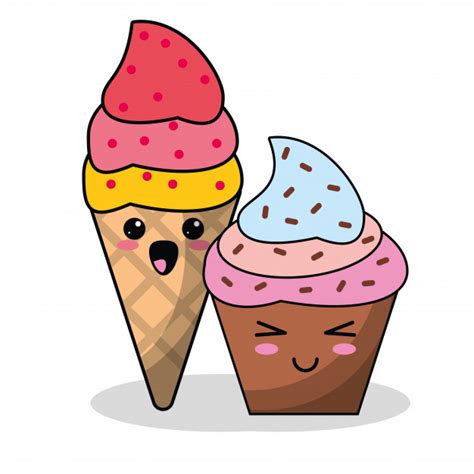 Imagen de cupcake de helado kawaii | Descargar Vectores ...