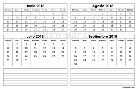 Imprimible Junio Julio Agosto Septiembre 2018 Calendario ...