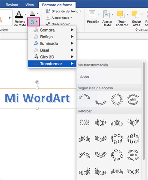 Insertar WordArt en Word 2016 para Mac Word for Mac