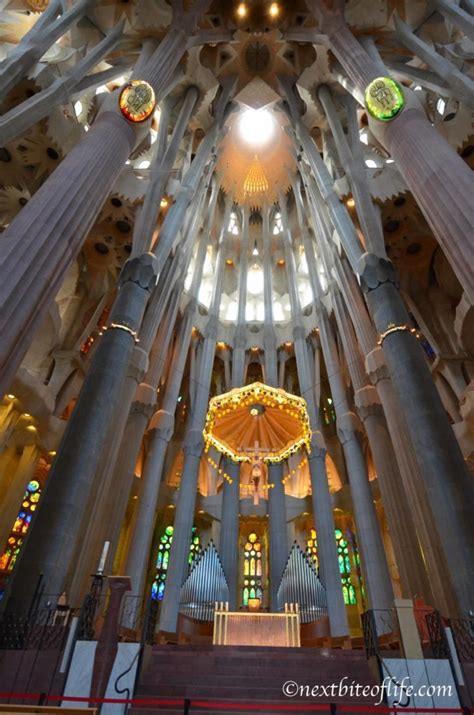 Inside La Sagrada Familia Basilica in Barcelona.