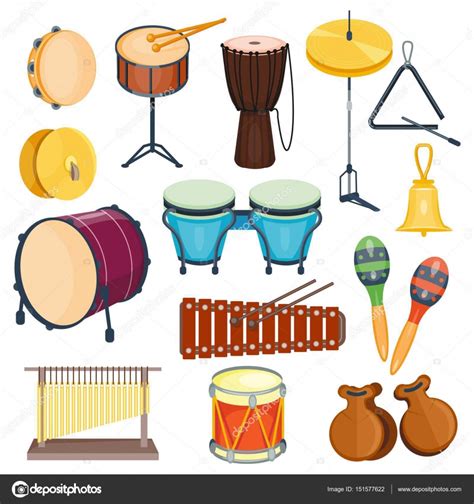 Instrumentos musicales de percusión de vector plano estilo ...