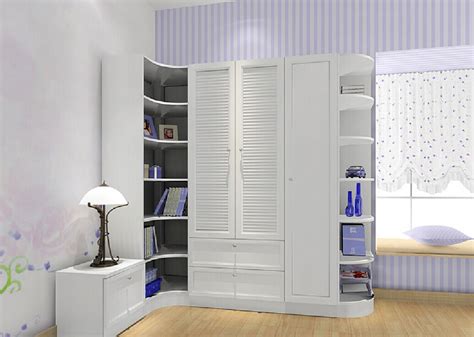 Interior design bedroom with corner wall cabinet ...