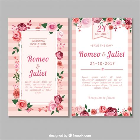 Invitación de boda con rosas de diseño plano | Descargar ...