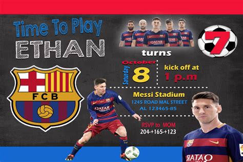 Invitación de Cumpleaños Futbol Club Barcelona Messi PSD