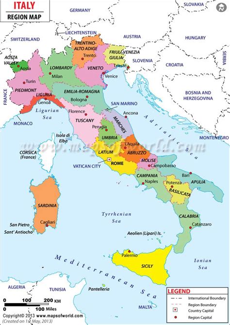 Italy is split up into 20 regions   this map shows each ...