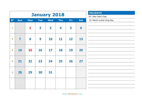January 2018 Calendar Word | 2017 calendar printables