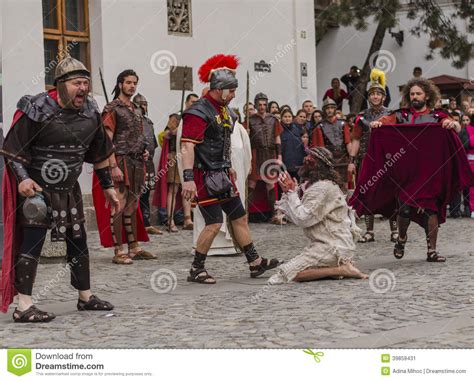 Jesus Christ Kneeling Before Roman Soldiers Editorial ...