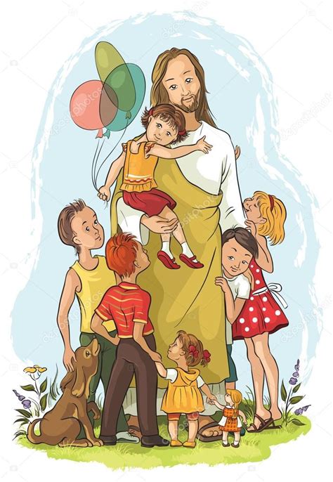 Jesús con los niños — Vector de stock #57720419 ...