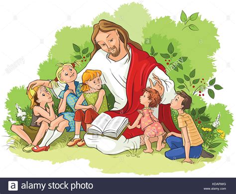 Jesús leyendo la Biblia para niños. Christian cartoon ...