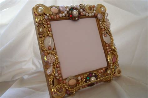 Jeweled Frame Mirror W/Vintage Jewelry For Sale   Item #10832