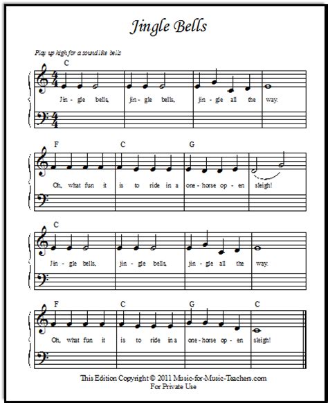 Jingle Bells Sheet Music for Beginner Piano Students