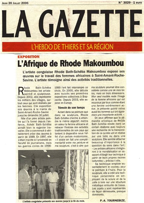 Journal «La Gazette» : «L Afrique de Rhode Makoumbou ...