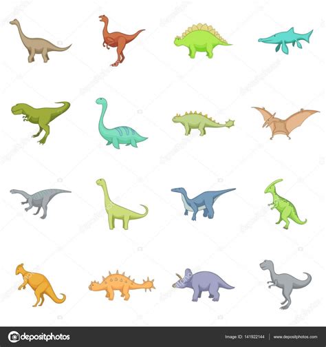 Juego de dinosaurios diferentes iconos, estilo de dibujos ...