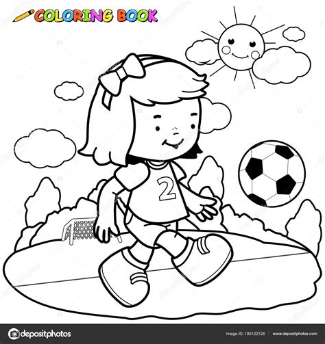 Jugador de fútbol de chica. Página para colorear — Archivo ...
