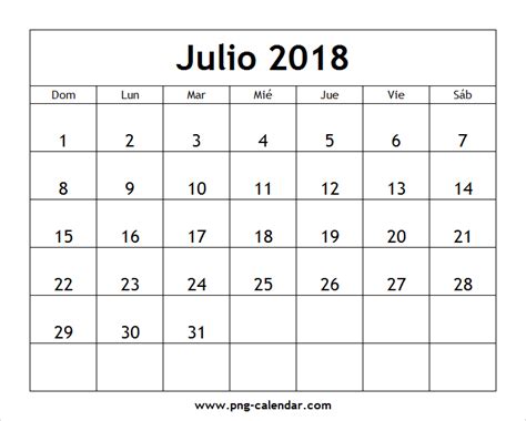 Julio Calendario 2018 Para Imprimir | Spanish Calendar ...