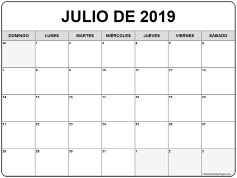 julio de 2019 calendario gratis | Calendario de