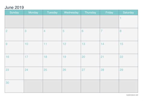 June 2019 Printable Calendar   icalendars.net