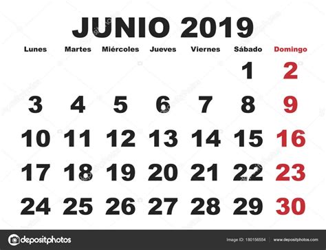 Junio 2019 pared calendario Español — Archivo Imágenes ...