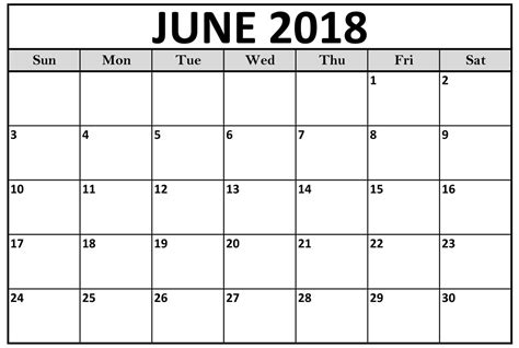 Junio de 2018 Calendario español con vacaciones Plantilla ...