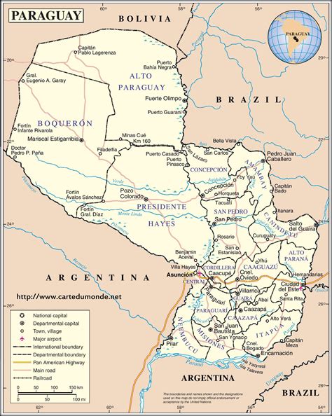 Kaart Paraguay, land Kaart Paraguay
