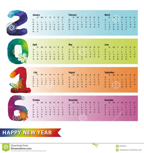 Kalender 2016 Polygonregenbogen Nummeriert, Streifen ...