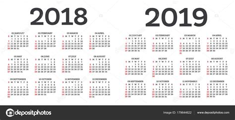 Kalender 2018 2019 Isolated on White Background ...