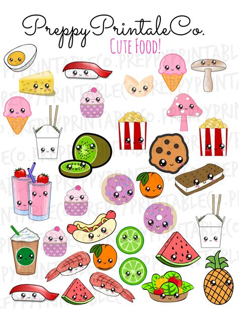 Kawaii Cute Food Stickers // Printable PDF // Perfect for Erin