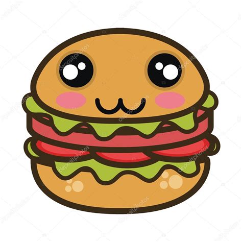 Kawaii dibujos animados hamburguesa comida rápida — Vector ...