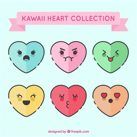 Kawaii heart collection Vector | Free Download