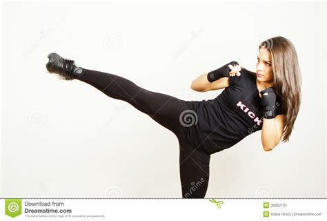 Kick boxing young woman stock image. Image of kempo ...