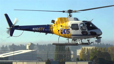 King 5 TVs  Seattle AS350 Helicopter Taking off at KBFI ...