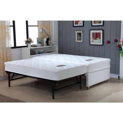 King Single White Bed Frame w Trundle, 2 Mattresses | Buy ...