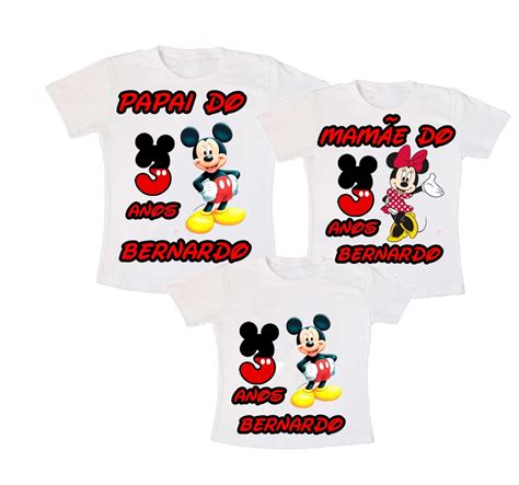 Kit 3 Camiseta Mickey Aniversario 3 Anos no Elo7 | Lv ...