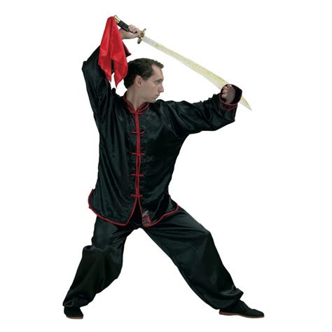 Kung Fu Uniforme Saten Negro Ribete Rojo. Tienda Artes ...