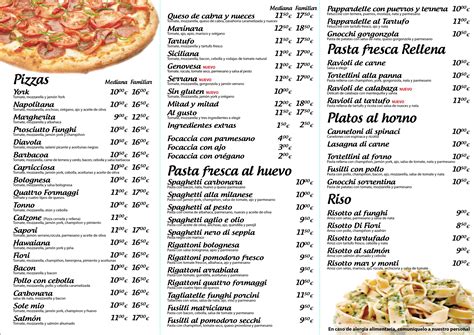 La carta de nuestro restaurante italiano Fiori d´Italia ...